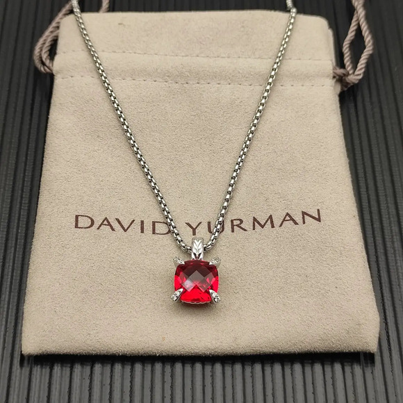 Jewelry - David Yurman Silver Center Stone Gold Four-Prong Red Diamond Necklace